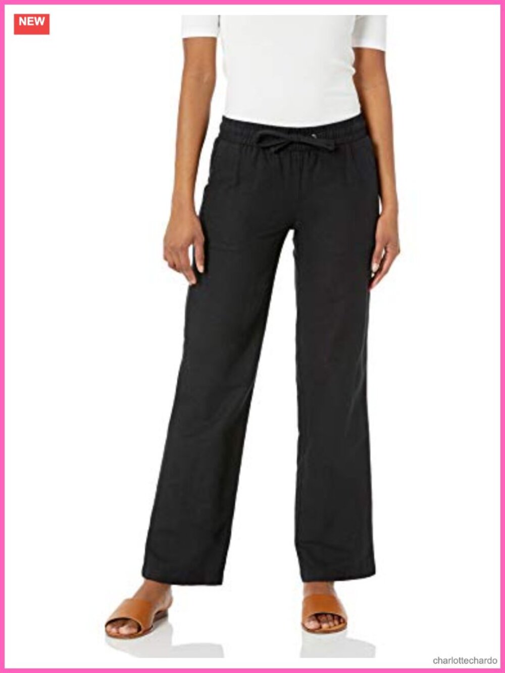 Linen Blend Drawstring Wide Leg Relaxed Fit Pull-On Pants 30 Inseam